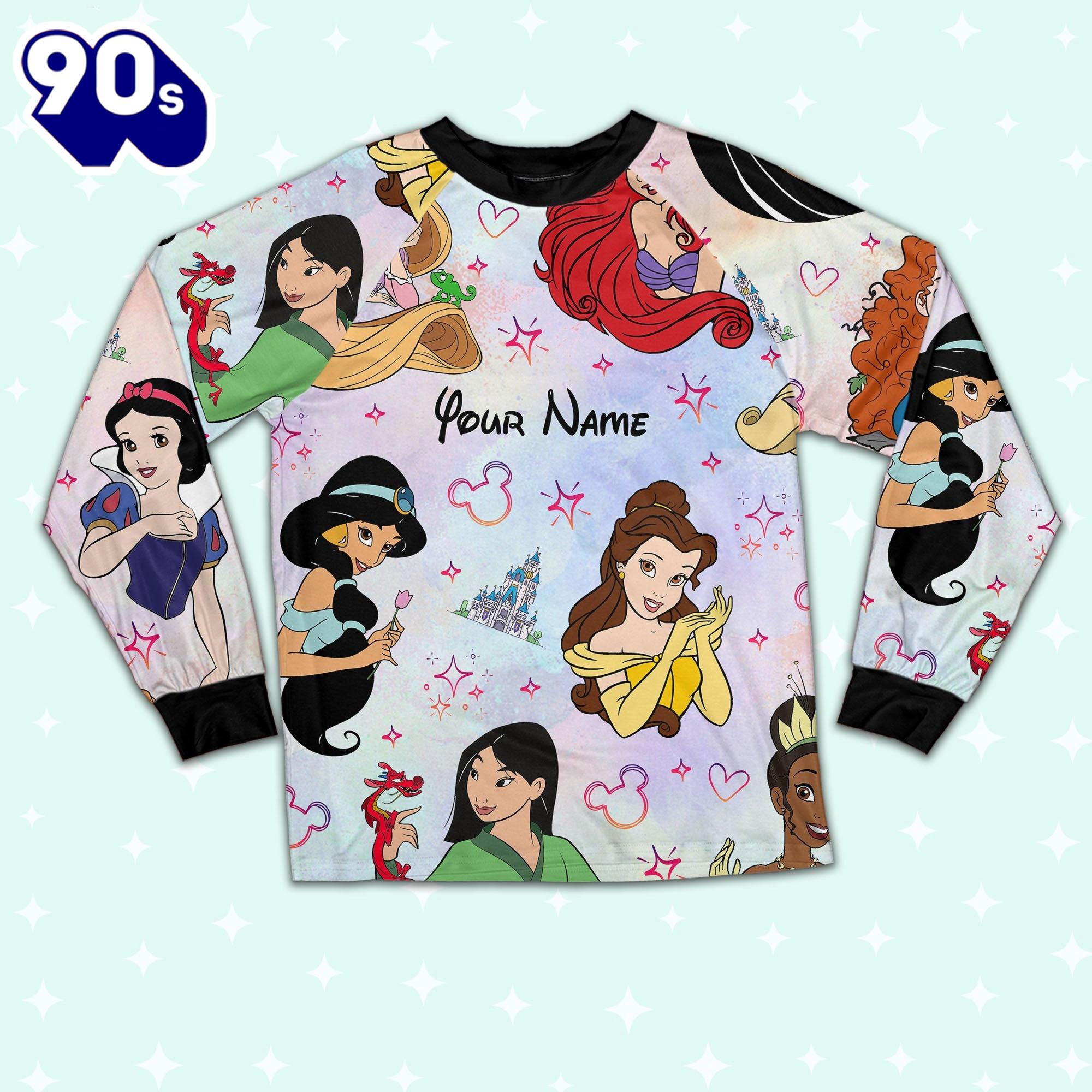 Custom Disney Princesses Colorful Pajamas - Family Disneyland Matching Pajamas Set Custom Disney Princesses Colorful Pajamas - Family Disneyland Matching Pajamas Set