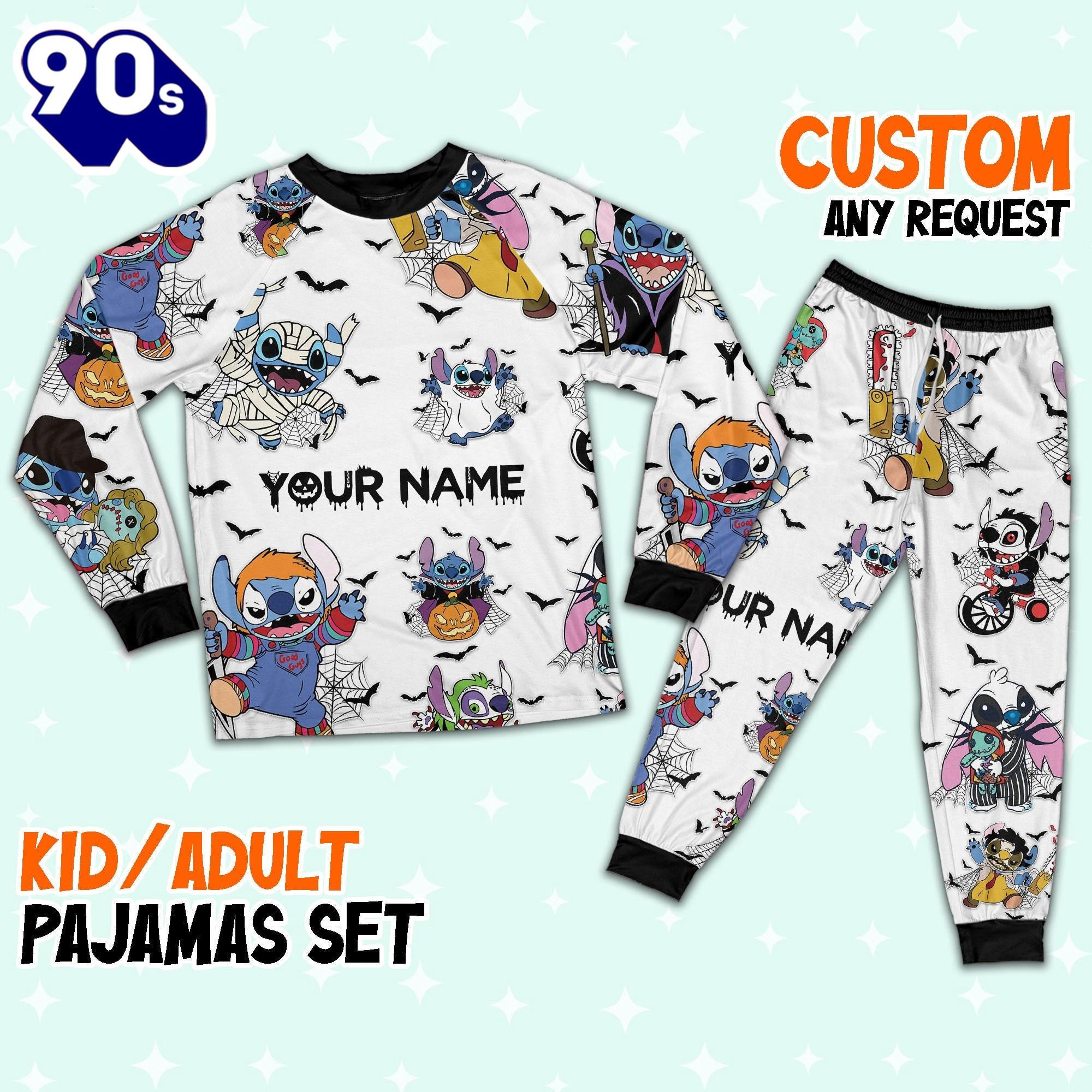 Custom Disney Stitch Ultimate Nightmare Colorful Simple Pajamas - Movie Cartoon Holiday Pajamas Custom Disney Stitch Ultimate Nightmare Colorful Simple Pajamas - Movie Cartoon Holiday Pajamas