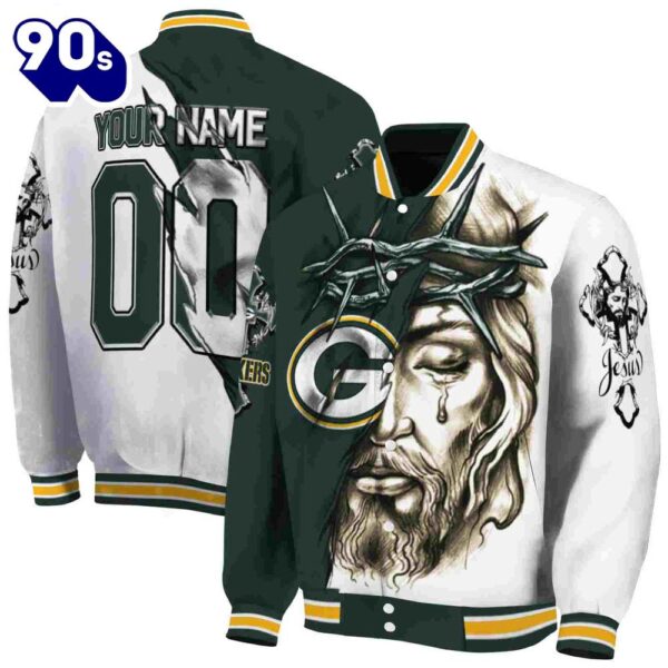 Custom Green Bay Packers Jesus Tears Green White Jacket