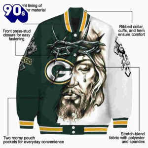 Custom Green Bay Packers Jesus Tears Green White Jacket