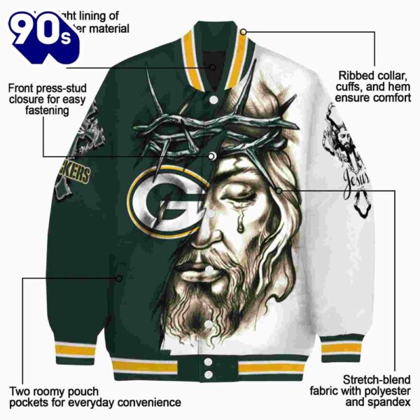 Custom Green Bay Packers Jesus Tears Green White Jacket
