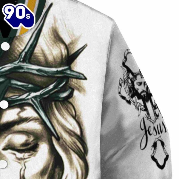 Custom Green Bay Packers Jesus Tears Green White Jacket