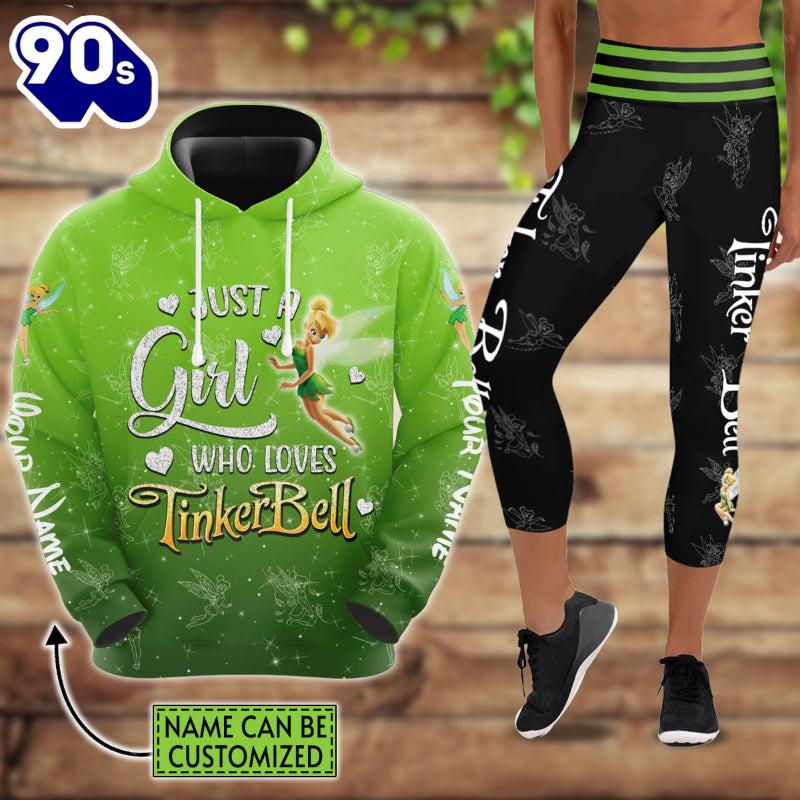 Custom Just A Girl Tinker Bell Glitter Pattern Hoodie And Capris Leggings Set Custom Just A Girl Tinker Bell Glitter Pattern Hoodie And Capris Leggings Set