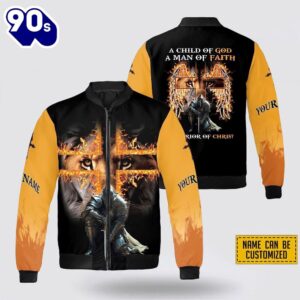 Custom Name A Child Of God A Man Of Faith A Warrior Of Christ Bomber Jacket For Men Women