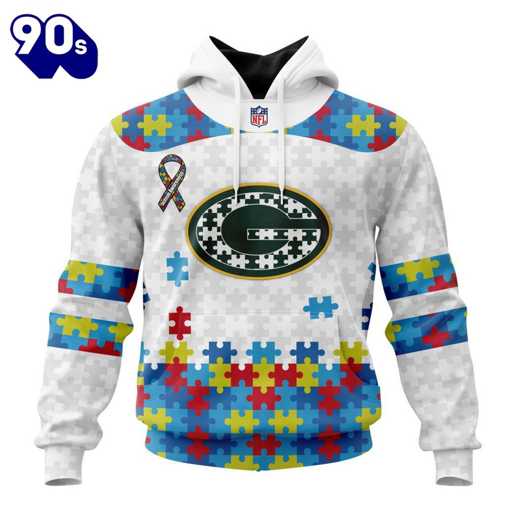 Custom Name And Number NFL Green Bay Packers Special Autism Awareness Hoodie Custom Name And Number NFL Green Bay Packers Special Autism Awareness Hoodie