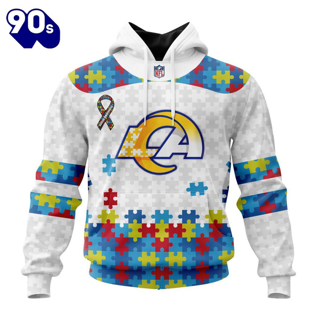 Custom Name And Number NFL Los Angeles Rams Special Autism Awareness Hoodie Custom Name And Number NFL Los Angeles Rams Special Autism Awareness Hoodie