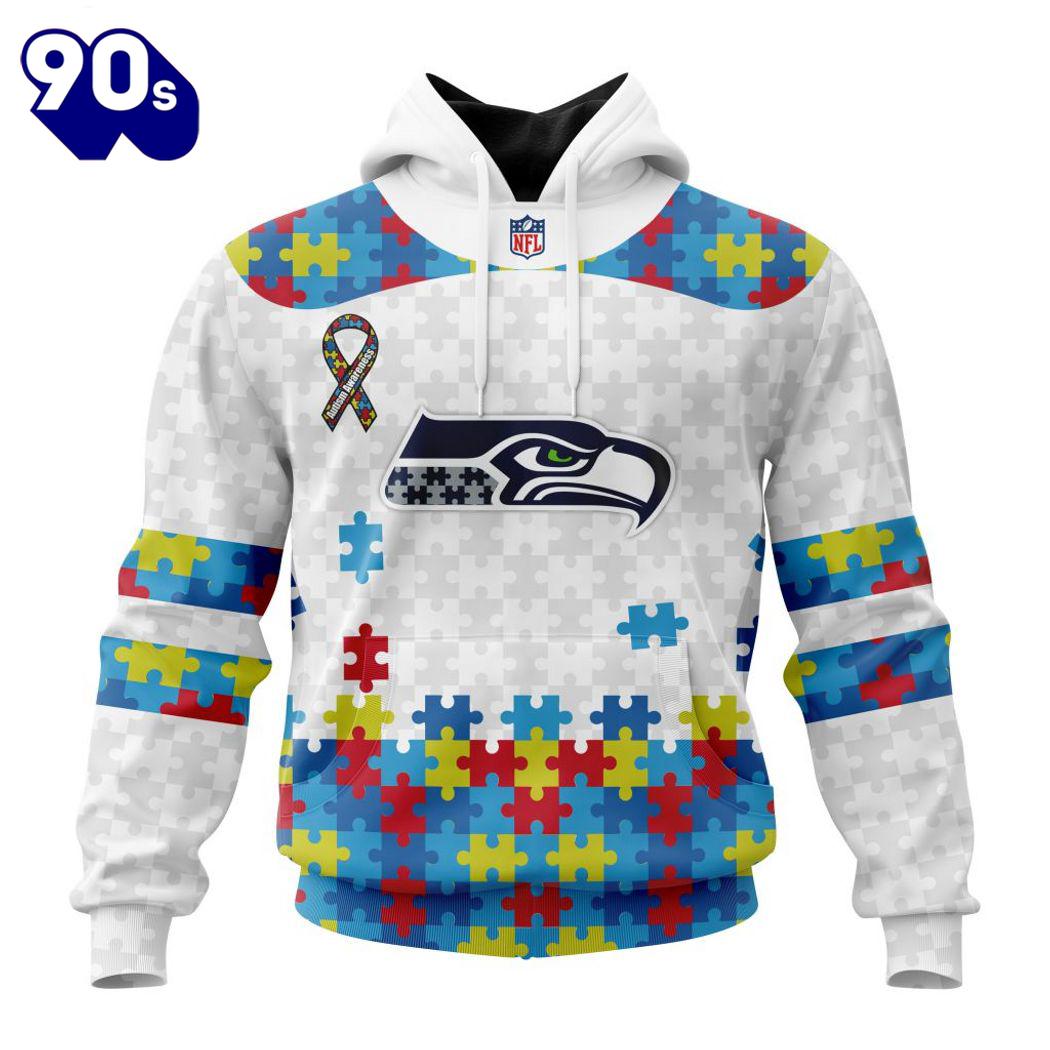 Custom Name And Number NFL Seattle Seahawks Special Autism Awareness Hoodie Custom Name And Number NFL Seattle Seahawks Special Autism Awareness Hoodie