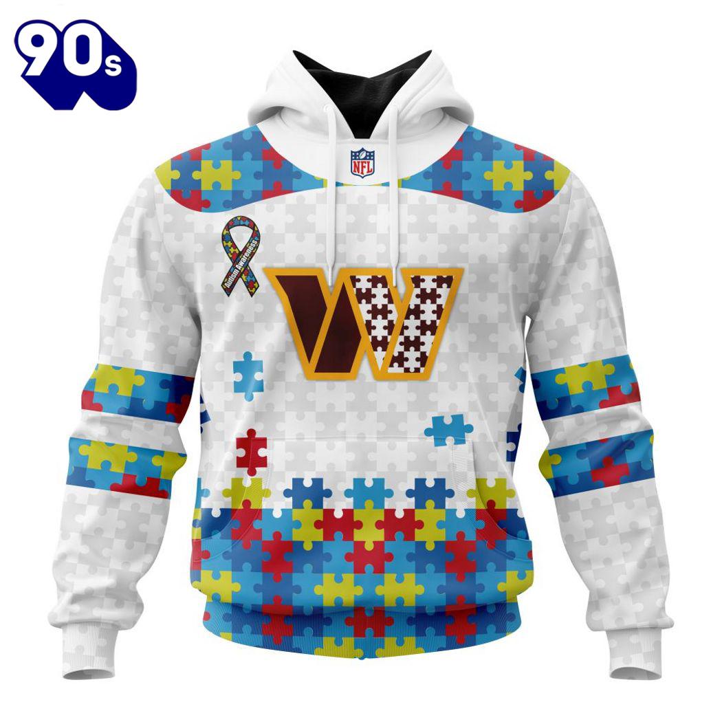Custom Name And Number NFL Washington Commanders Special Autism Awareness Hoodie Custom Name And Number NFL Washington Commanders Special Autism Awareness Hoodie