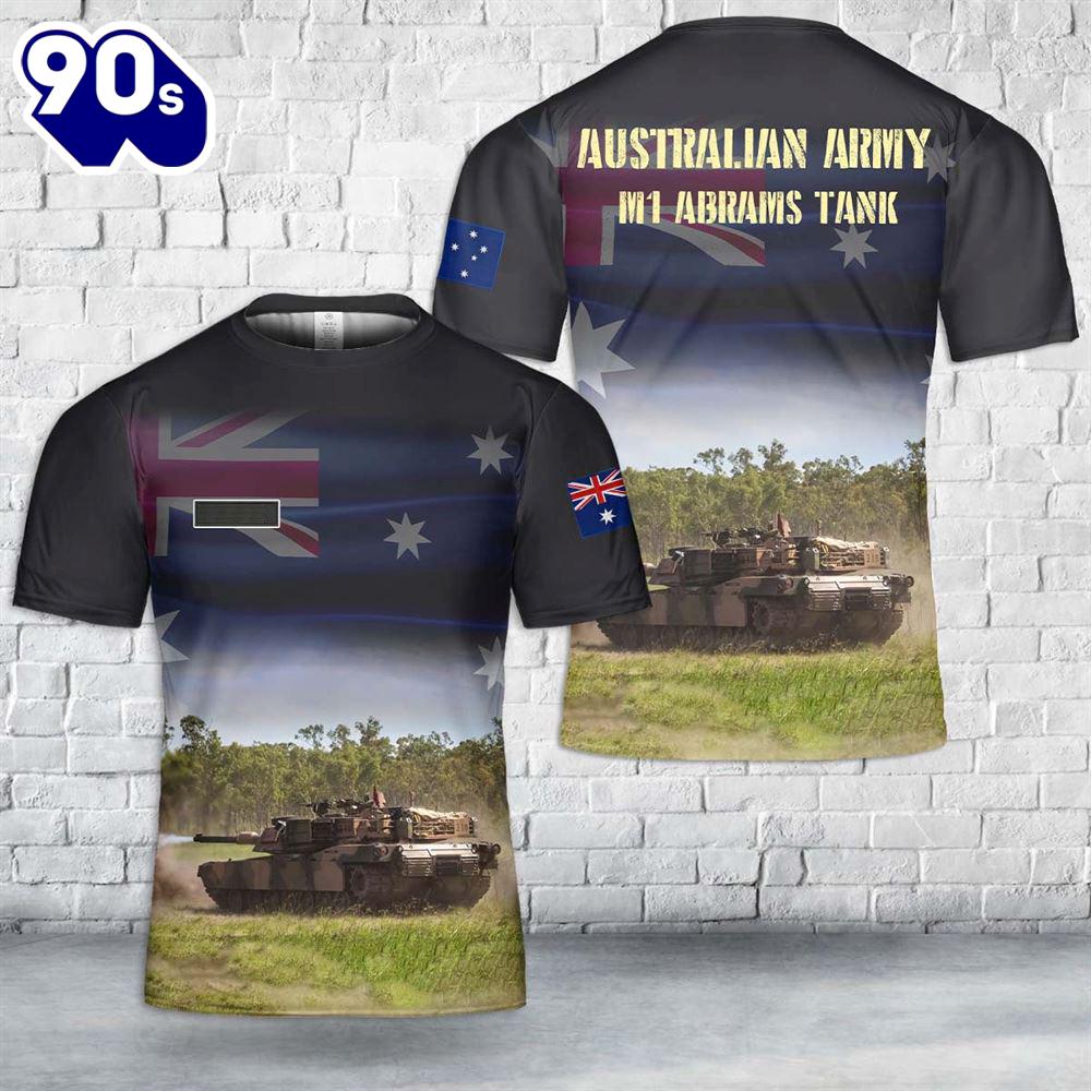 Custom Name Australian Army M1 Abrams Tank T-Shirt 3D Custom Name Australian Army M1 Abrams Tank T-Shirt 3D
