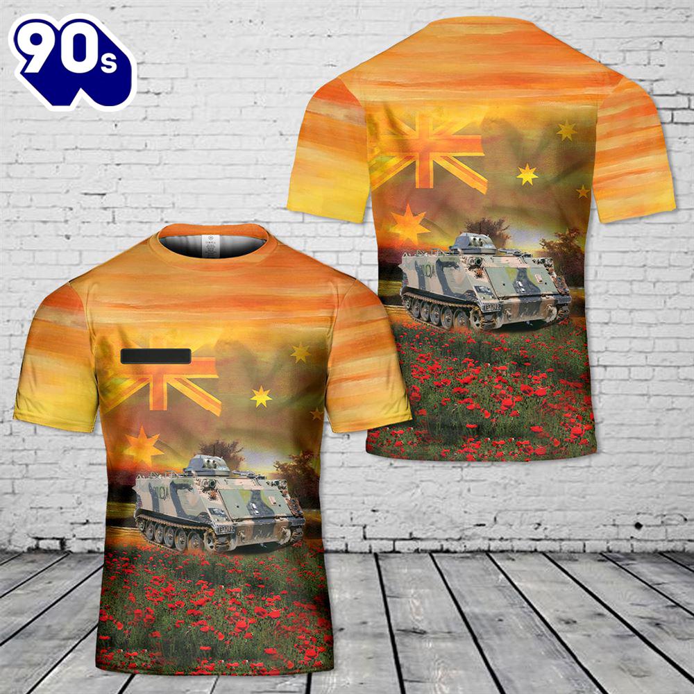 Custom Name Australian Army M113A1 Armoured Personnel Carrier ANZAC Day Red Poppy T-Shirt 3D Custom Name Australian Army M113A1 Armoured Personnel Carrier ANZAC Day Red Poppy T-Shirt 3D