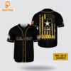 Custom Name Black US Army Rank American Flag Baseball Jersey 4th Of July