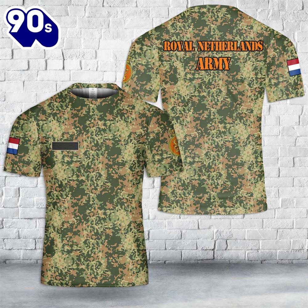Custom Name Dutch Royal Netherlands Army Fractal Pattern (NFP) Woodland Camo T-Shirt 3D Custom Name Dutch Royal Netherlands Army Fractal Pattern (NFP) Woodland Camo T-Shirt 3D