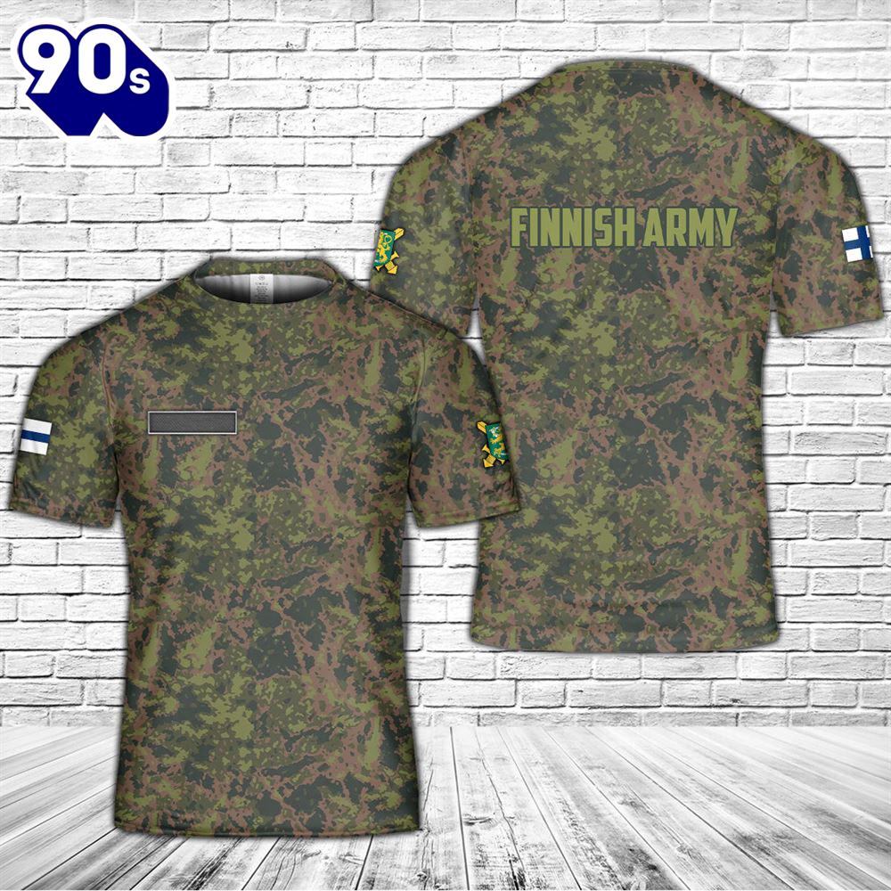 Custom Name Finnish Army M05 Maastokuvio Camo T-Shirt 3D Custom Name Finnish Army M05 Maastokuvio Camo T-Shirt 3D