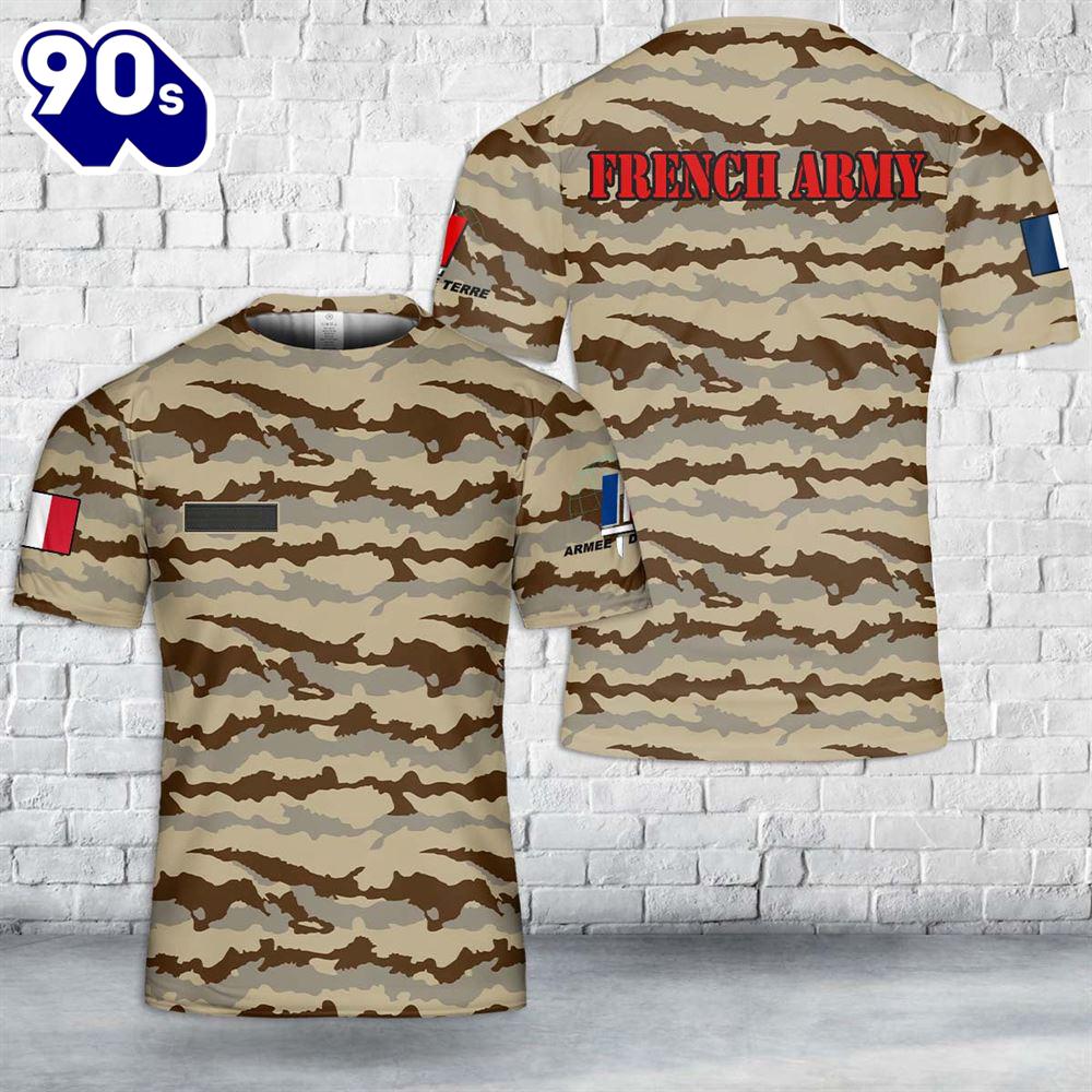 Custom Name French Army Daguet Desert Camo T-Shirt 3D Custom Name French Army Daguet Desert Camo T-Shirt 3D