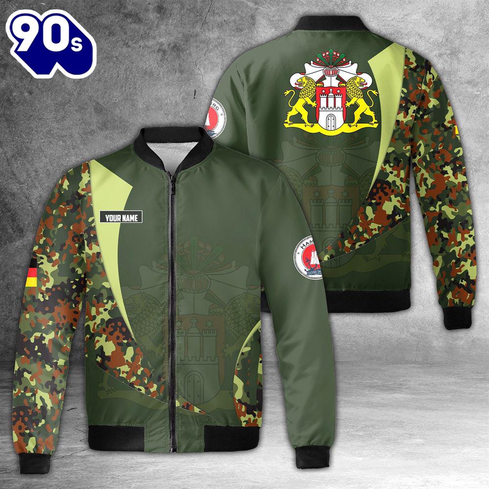 Custom Name Hamburg Germany AOP Fleece Bomber Jacket Custom Name Hamburg Germany AOP Fleece Bomber Jacket