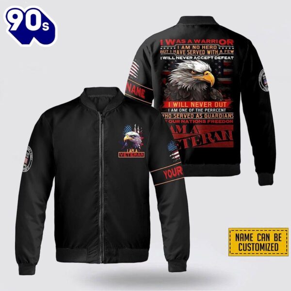 Custom Name I Am A Veteran I Will Never Accept Defeat Bomber Jacket