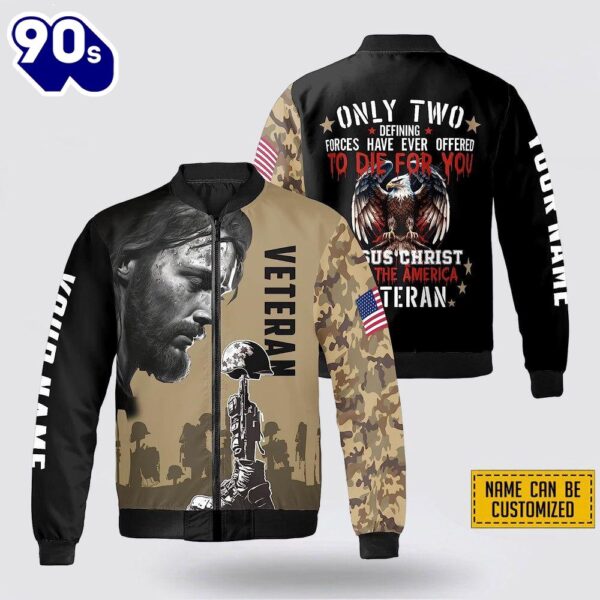 Custom Name Jesus Christ And The American Veteran Bomber Jacket