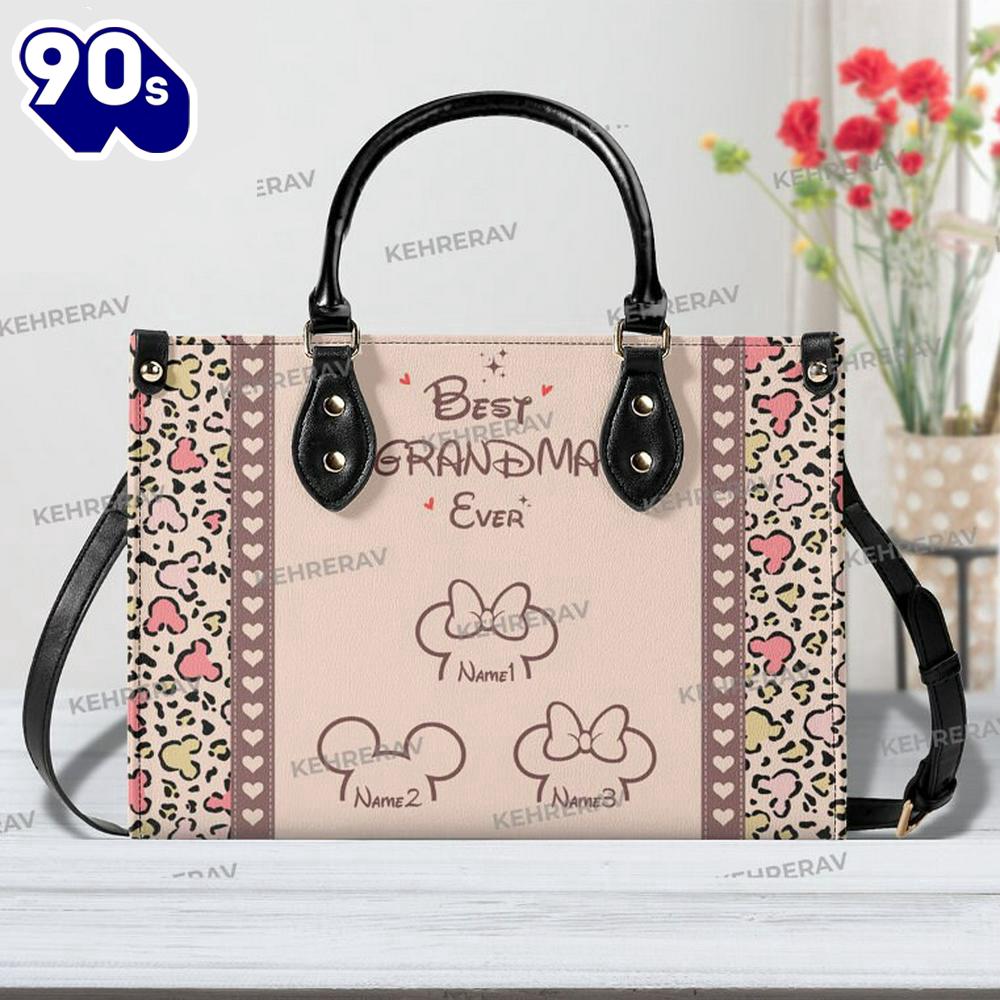 Custom Name Mickey Minnie Best Grandma Ever Leather Handbag Custom Name Mickey Minnie Best Grandma Ever Leather Handbag