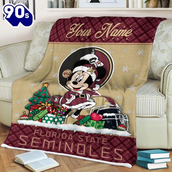 Custom Name NCAA Florida State Seminoles Minnie Christmas Fleece Blanket