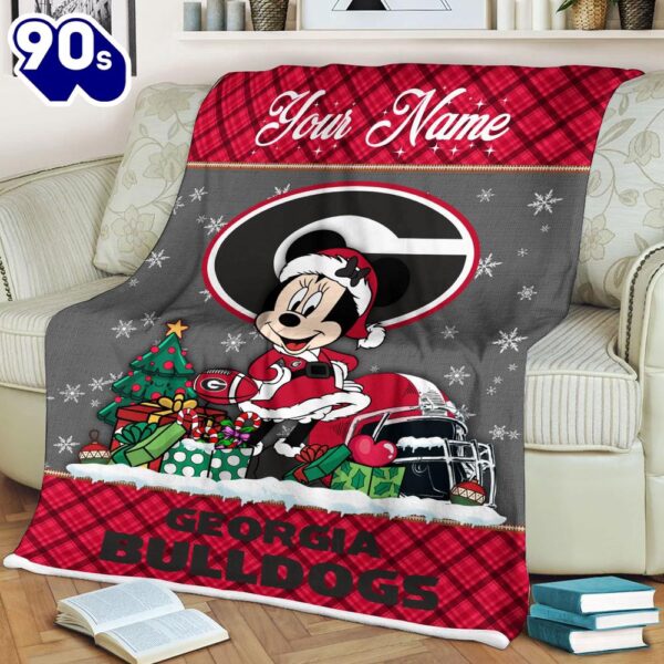 Custom Name NCAA Georgia Bulldogs Minnie Christmas Fleece Blanket