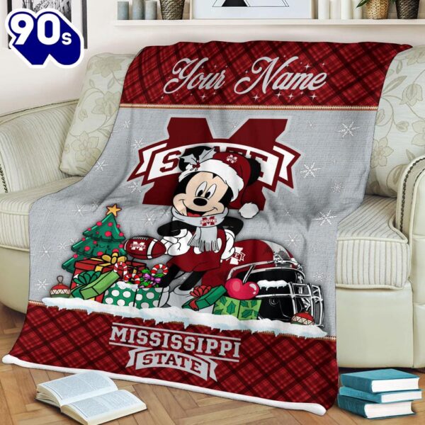 Custom Name NCAA Mississippi State Bulldogs Mickey Christmas Fleece Blanket