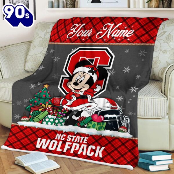Custom Name NCAA NC State Wolfpack Minnie Christmas Fleece Blanket