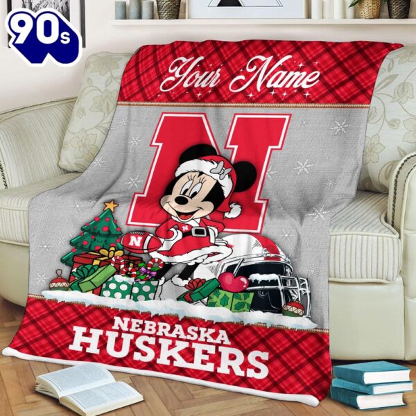 Custom Name NCAA Nebraska Cornhuskers Minnie Christmas Fleece Blanket