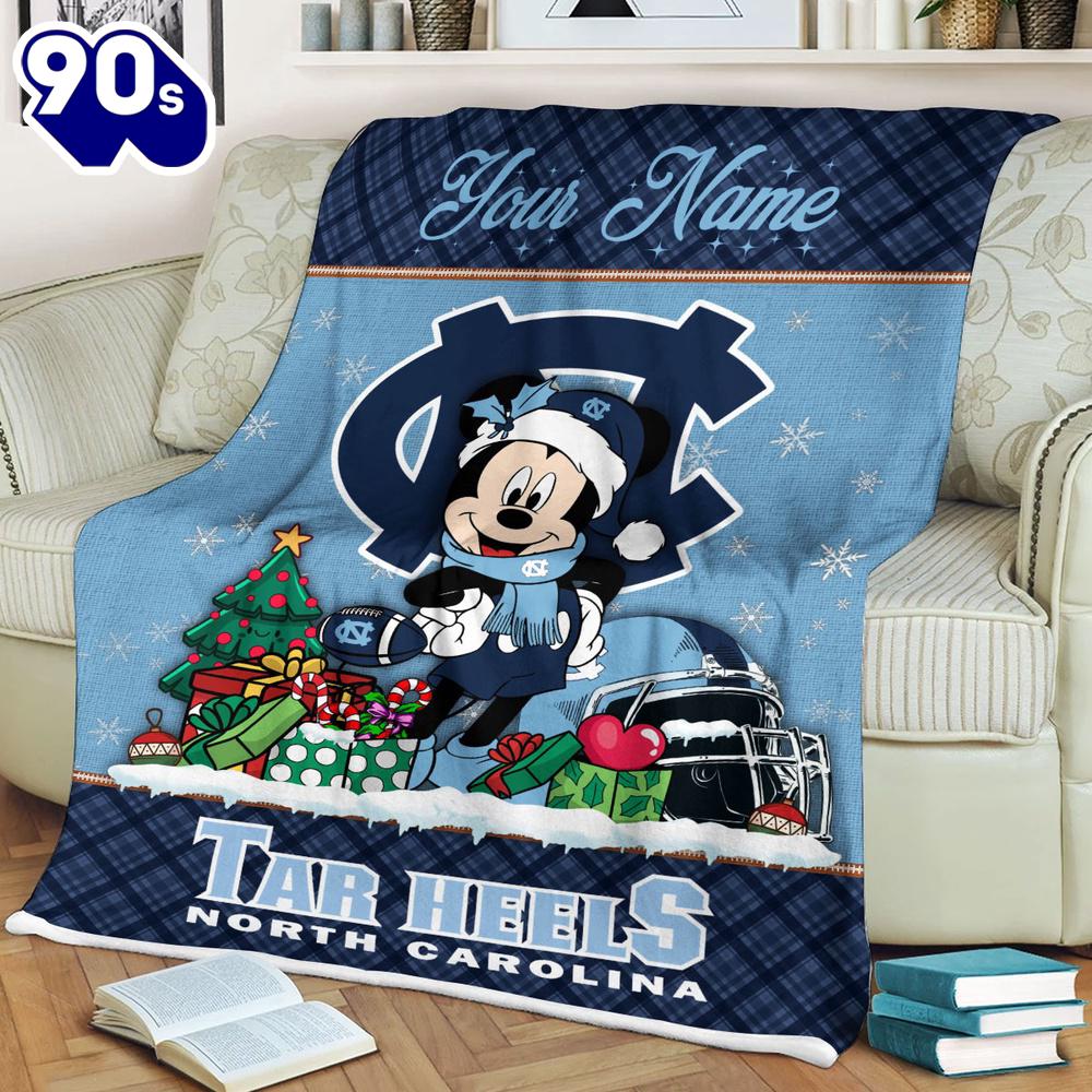 Custom Name NCAA North Carolina Tar Heels Mickey Christmas Fleece Blanket Custom Name NCAA North Carolina Tar Heels Mickey Christmas Fleece Blanket