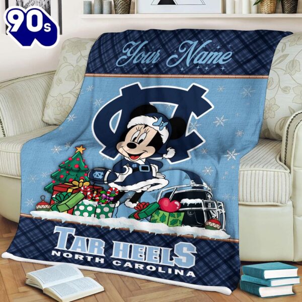 Custom Name NCAA North Carolina Tar Heels Minnie Christmas Fleece Blanket