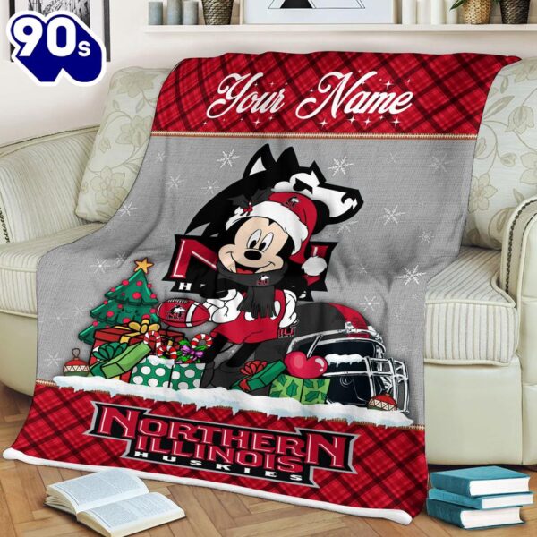 Custom Name NCAA Northern Illinois Huskies Mickey Christmas Fleece Blanket