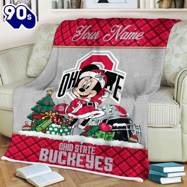 Custom Name NCAA Ohio State Buckeyes Minnie Christmas Fleece Blanket