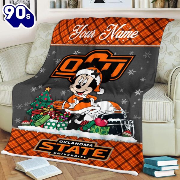 Custom Name NCAA Oklahoma State Cowboys Minnie Christmas Fleece Blanket
