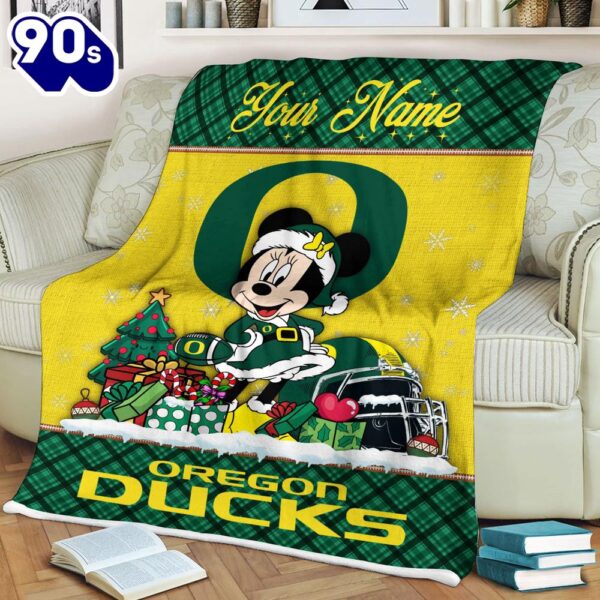 Custom Name NCAA Oregon Ducks Minnie Christmas Fleece Blanket