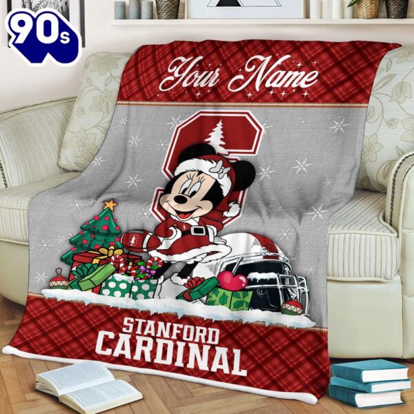 Custom Name NCAA Stanford Cardinal Minnie Christmas Fleece Blanket