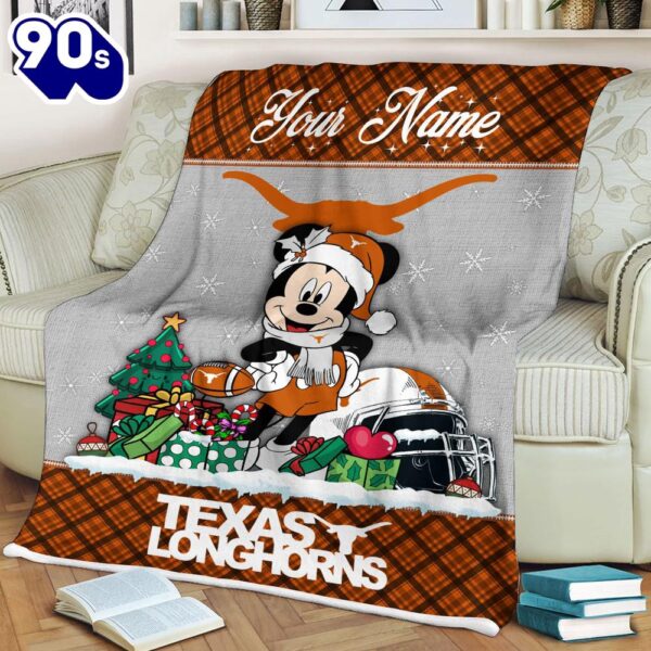 Custom Name NCAA Texas Longhorns Mickey Christmas Fleece Blanket