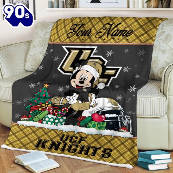 Custom Name NCAA UCF Knights Mickey Christmas Fleece Blanket