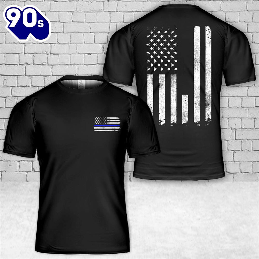 Custom Name Police Thin Blue Line Vertical Flag T-Shirt 3D , Veteran Shirt Custom Name Police Thin Blue Line Vertical Flag T-Shirt 3D , Veteran Shirt