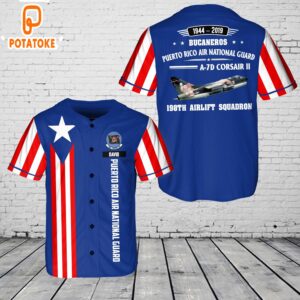 Custom Name Puerto Rico Air National Guard A-7D Corsair II 198th Airlift Squadron Baseball Jersey 4th Of July