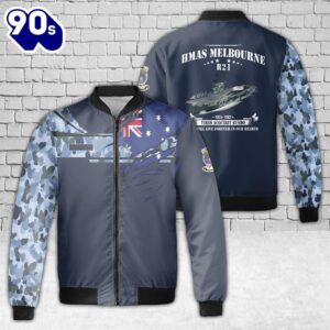 Custom Name Royal Australian Navy RAN HMAS Melbourne (R21) AOP Fleece Bomber Jacket