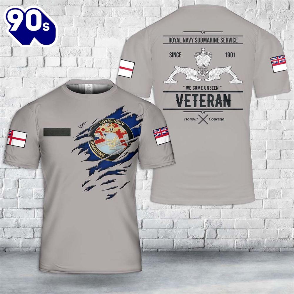 Custom Name Royal Navy Submarine Veteran Badge T-Shirt 3D Custom Name Royal Navy Submarine Veteran Badge T-Shirt 3D