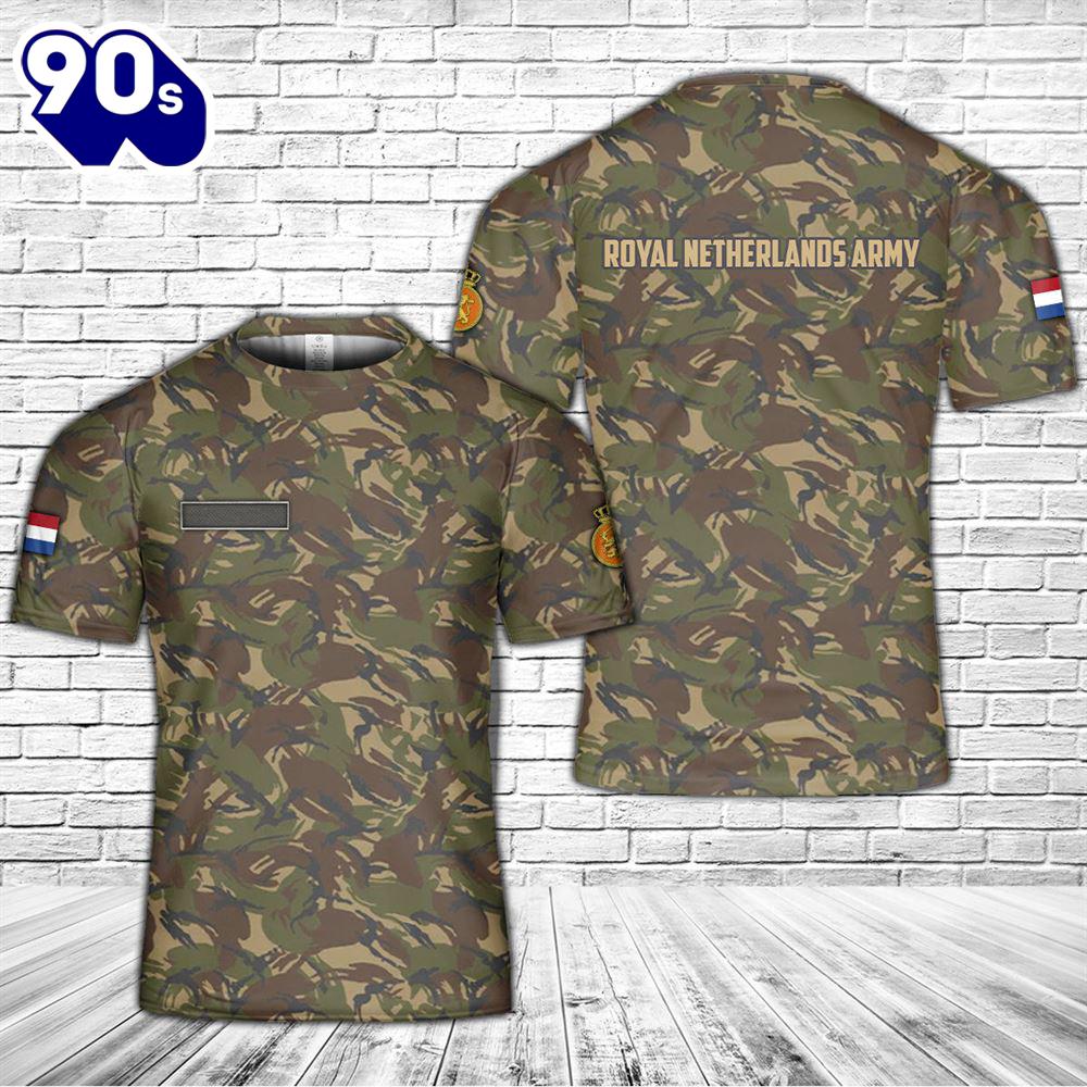 Custom Name Royal Netherlands Army Dutch M93 DPM Woodland Camo T-Shirt 3D Custom Name Royal Netherlands Army Dutch M93 DPM Woodland Camo T-Shirt 3D