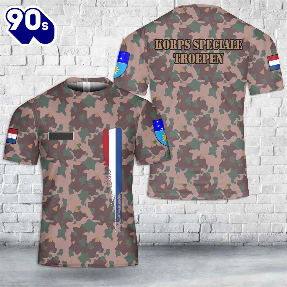 Custom Name Royal Netherlands East Indies Army Korps Speciale Troepen Camo T-Shirt 3D Custom Name Royal Netherlands East Indies Army Korps Speciale Troepen Camo T-Shirt 3D