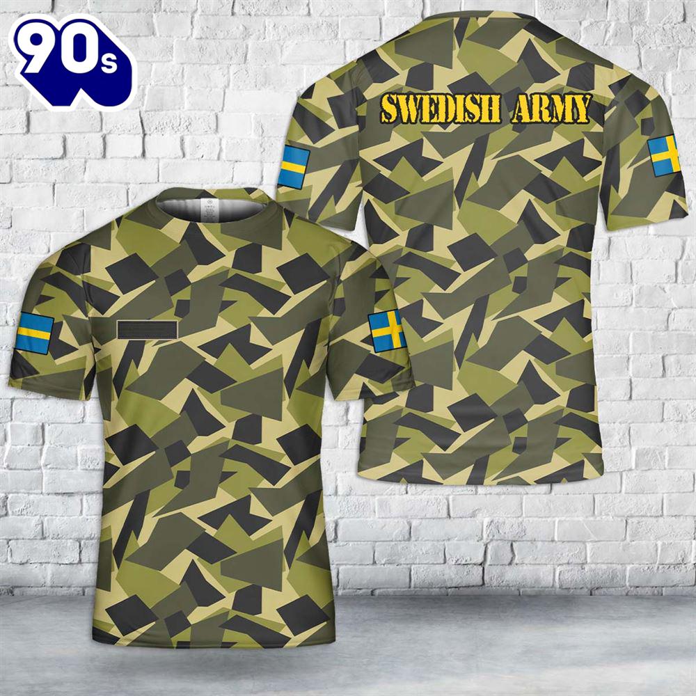 Custom Name Swedish Army M90 Variant CAMO T-Shirt 3D Custom Name Swedish Army M90 Variant CAMO T-Shirt 3D