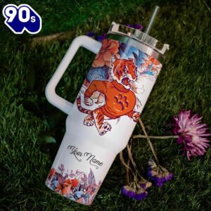 Custom Name Tigers Mascot Floral Design Tumbler
