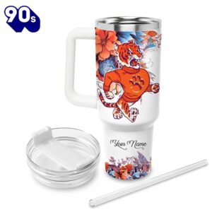 Custom Name Tigers Mascot Floral Design Tumbler