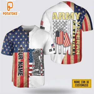 Custom Name United State Army American Flag Baseball Jersey 4th Of July
