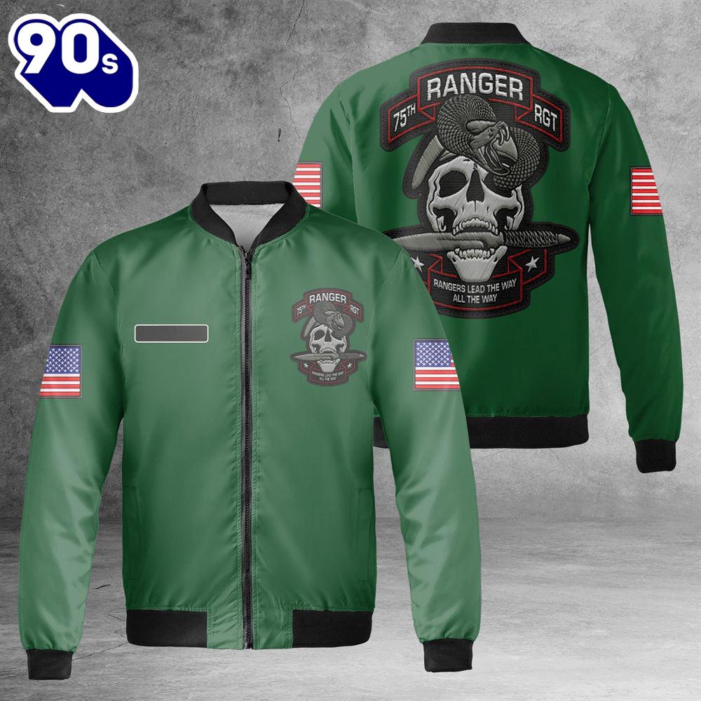 Custom Name US Army 75th Ranger Regiment AOP Fleece Bomber Jacket Custom Name US Army 75th Ranger Regiment AOP Fleece Bomber Jacket