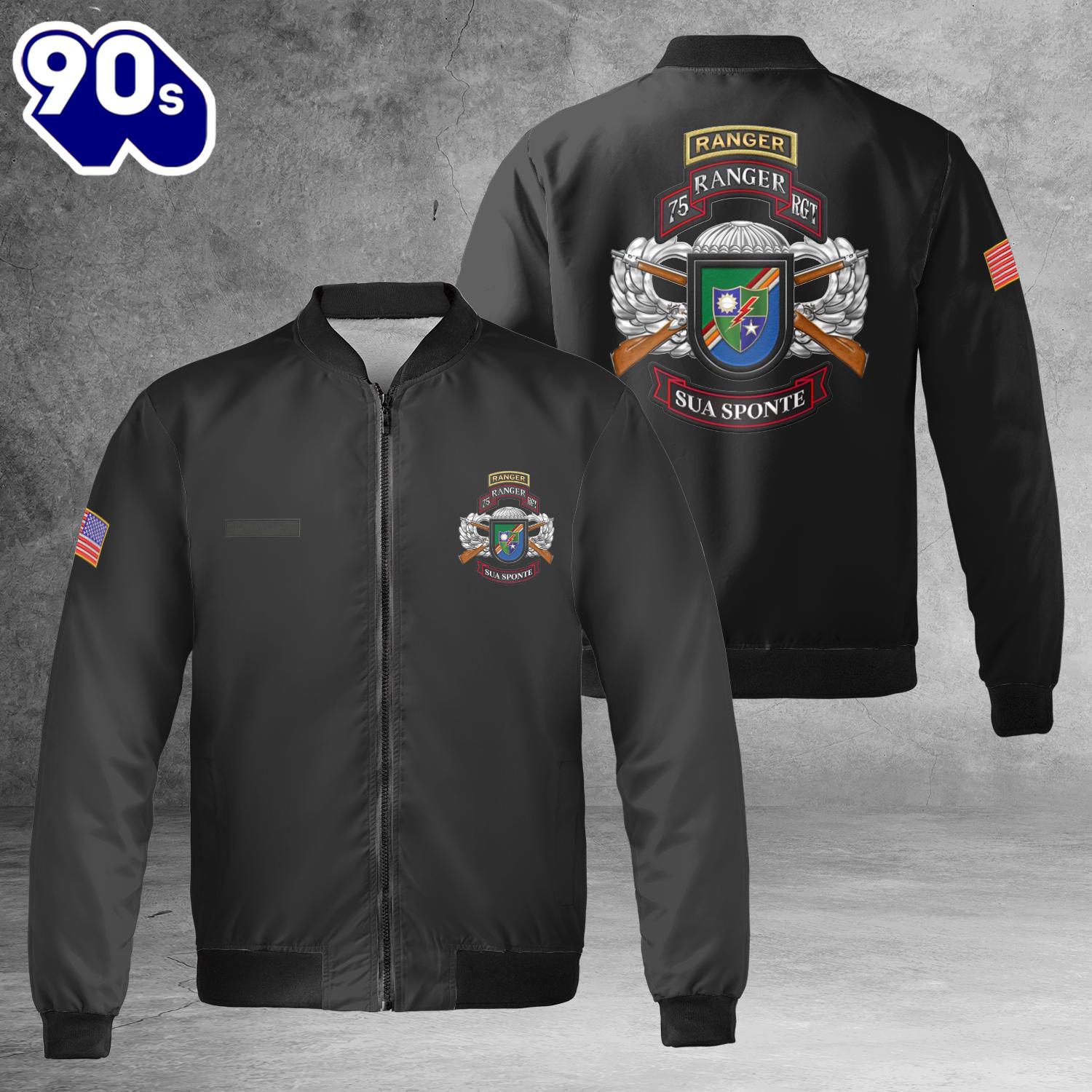 Custom Name US Army 75th Ranger Regiment With Tab and Insignia AOP Fleece Bomber Jacket Custom Name US Army 75th Ranger Regiment With Tab and Insignia AOP Fleece Bomber Jacket