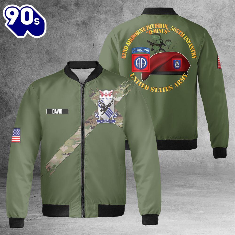 Custom Name US Army 82nd Airborne Division 505th Parachute Infantry Regiment AOP Fleece Bomber Jacket Custom Name US Army 82nd Airborne Division 505th Parachute Infantry Regiment AOP Fleece Bomber Jacket