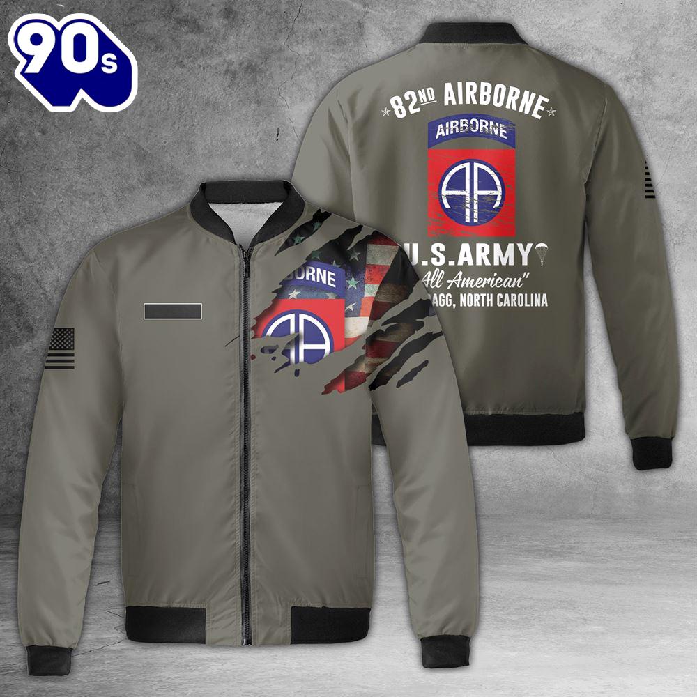Custom Name US Army 82nd Airborne Division Fort Bragg NC AOP Fleece Bomber Jacket Custom Name US Army 82nd Airborne Division Fort Bragg NC AOP Fleece Bomber Jacket